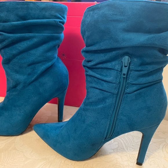 Shoe Dazzle Teal suede heeled boots 8.5 $27 - Picture 4 of 8